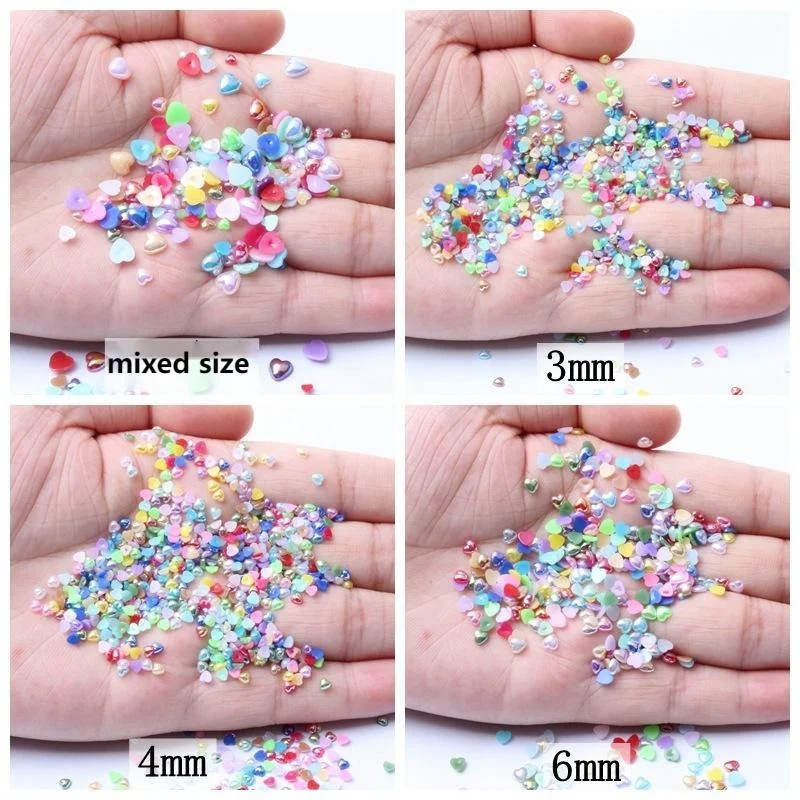 New Colorful AB Flatback Peach Heart Imitation Pearl for Nail Beauty DIY Phone Sticker Hair Clip Handmade Accessories