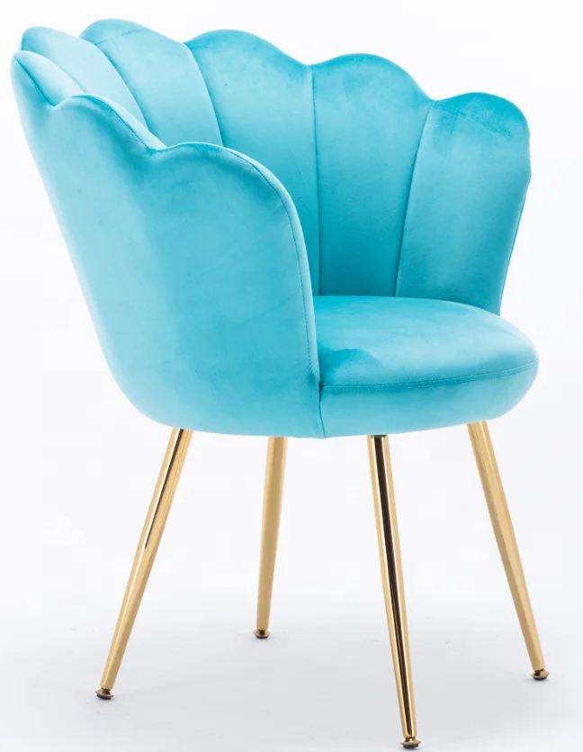 New Design  Velvet Curved Seashell Shaped Leisure Accent Chair With Metal Leg