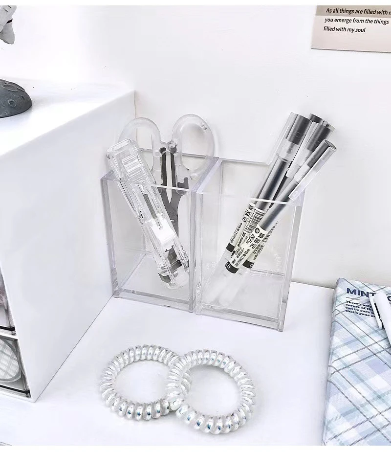 Clear Acrylic Pencil Pen Holder Cup Desk Accessories Makeup Storage Organizer Modern Desktop Stationery for Office School Home