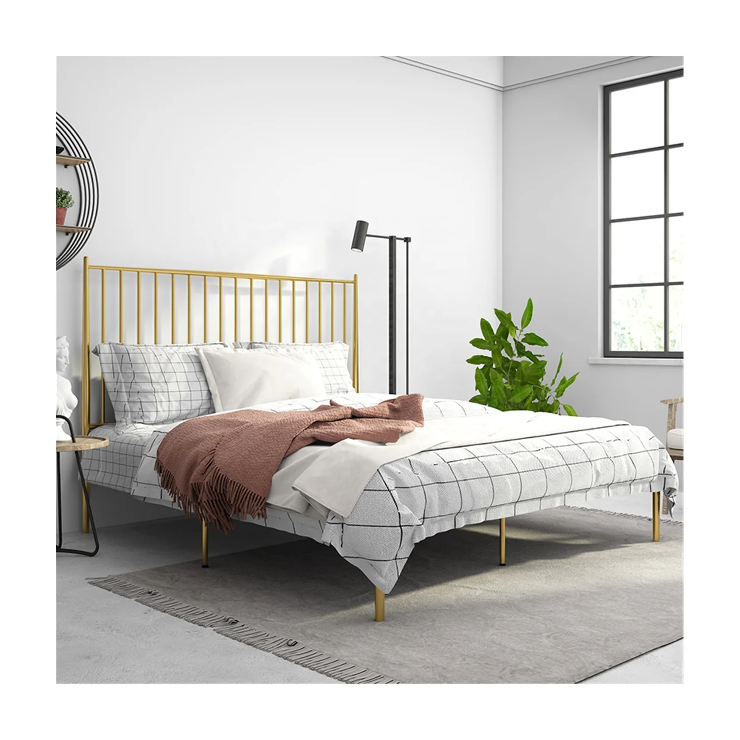 Metal Bed Frame Platform with Modern Headboard Sturdy Metal Frame Carbon Steel Slat Support Bedroom Sets