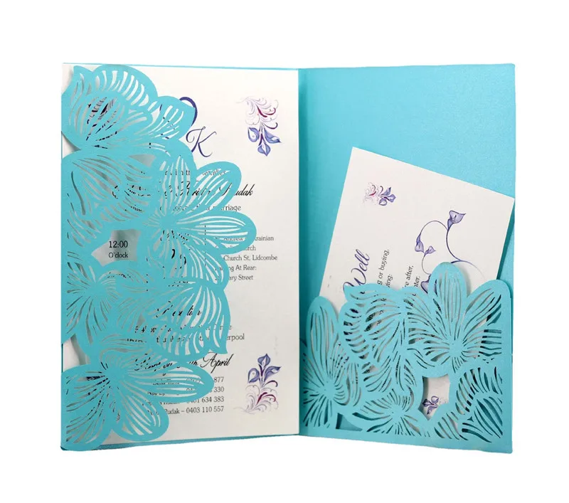 Black Trifold laser cut invitations Wedding Invitation Cards Pockets Laser Cut Flora Greeting Card for for Wedding Bridal Shower