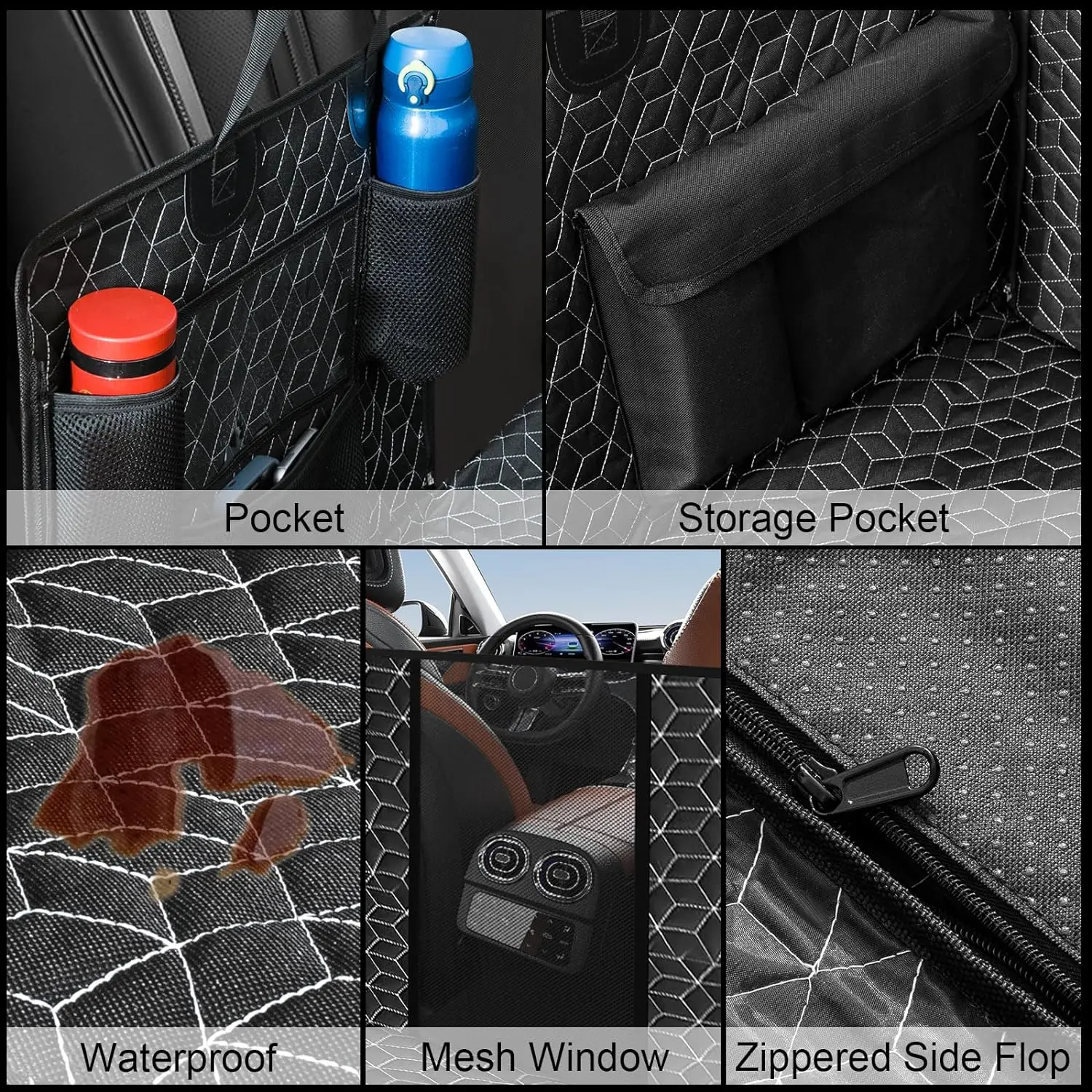 Back Seat Extender for Dogs Dog Hammock with Hard Bottom Back Seat Protector with Mesh Window and Storage Pocket for Car