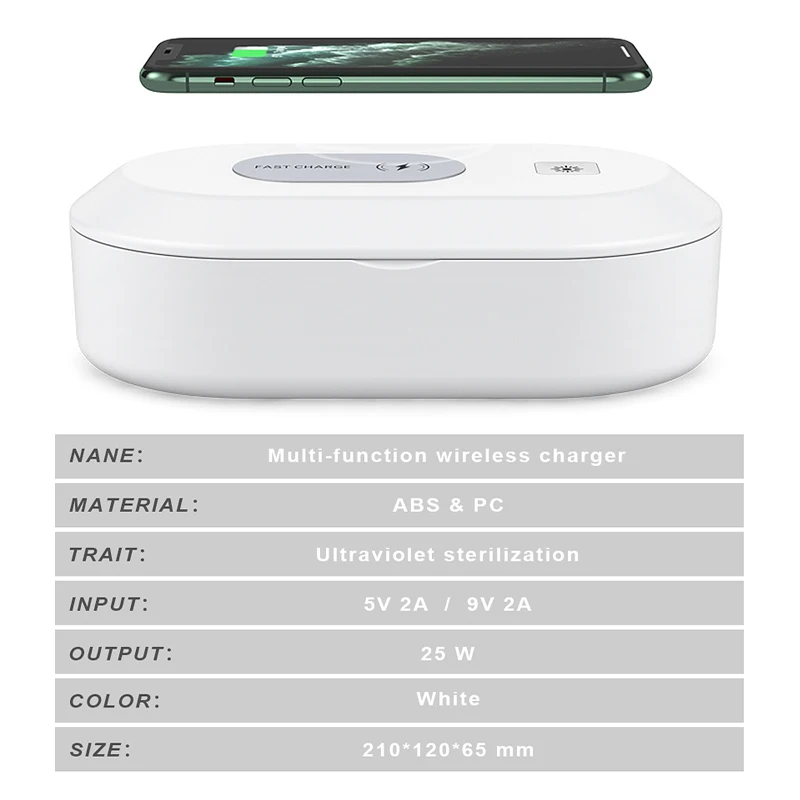 
15W Wireless Fast Charger Car Phone Holder UVC Ultraviolet Disinfection Lamps Ozone Filling Mobile Phone Disinfection Box 