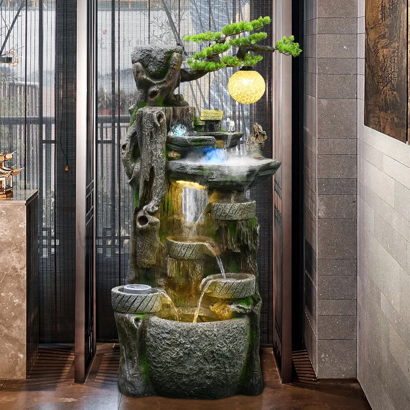 Fengshui Resin Rockery Outdoor Water Fountain Water Feature Circulating Water Decoration Zen Meditation Decor Home