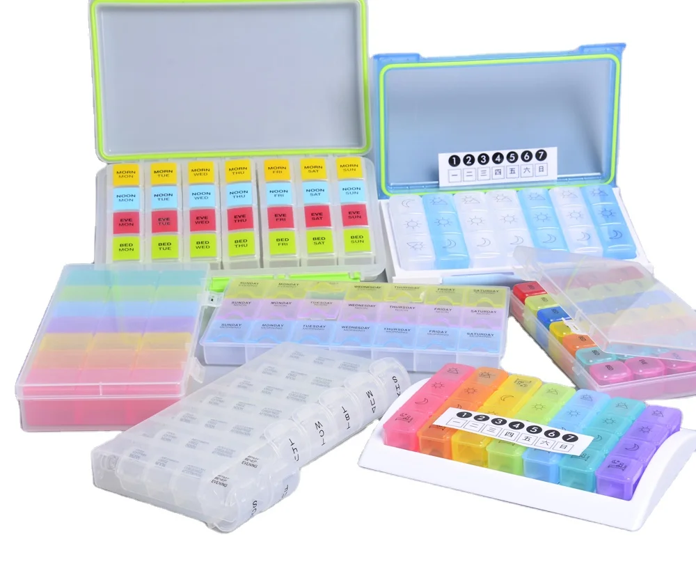 Hengtime Wholesale Weekly Monthly Pill Box 21/28/31 day Plastic Medicine Organizer Storage Case