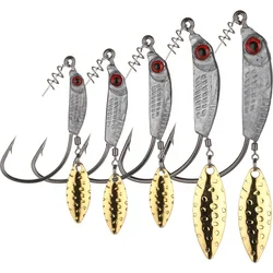 3pcs 3D Eyes Jig Head Fishing Hooks with blade Fish Like jig hooks with spinner