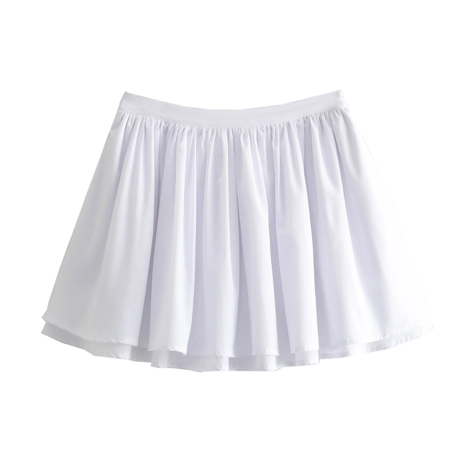 Zipper fly white color pleated casual fashion mini skirt for women