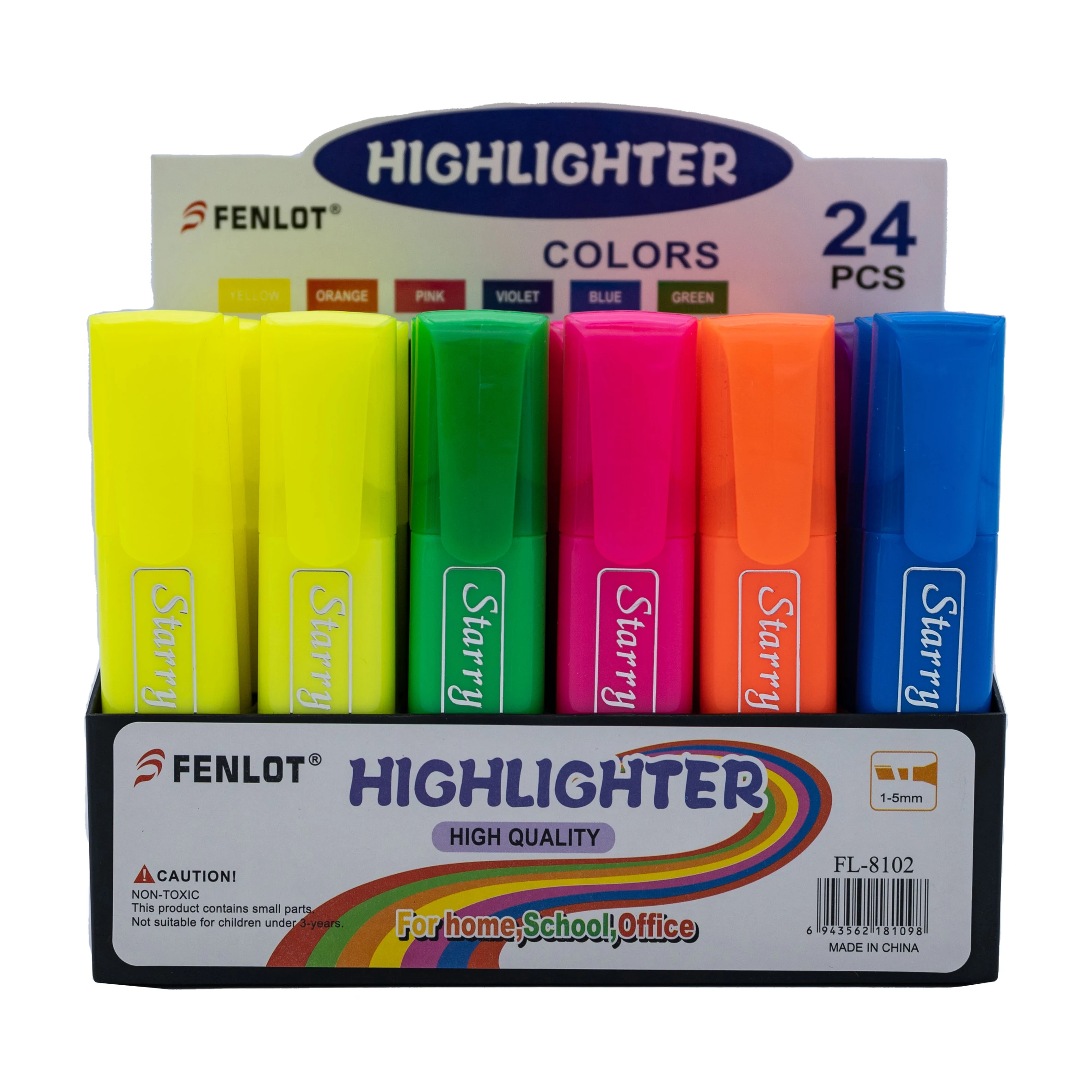 OEM/ODM acceptable supplier colorful highlighters pen normal size highlighter marker highlighter pen set display stand with clip