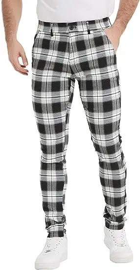 Wholesale Custom Slim Fit Stretch Plaid Dress Pants for Men Skinny Chino Pants Men Mens Chinos Casual Pants