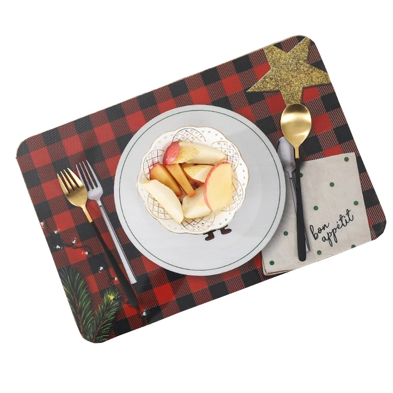 Custom Eco Printed Rectangle Round Washable Heat Resistant pp plastic placemats for dining table christmas