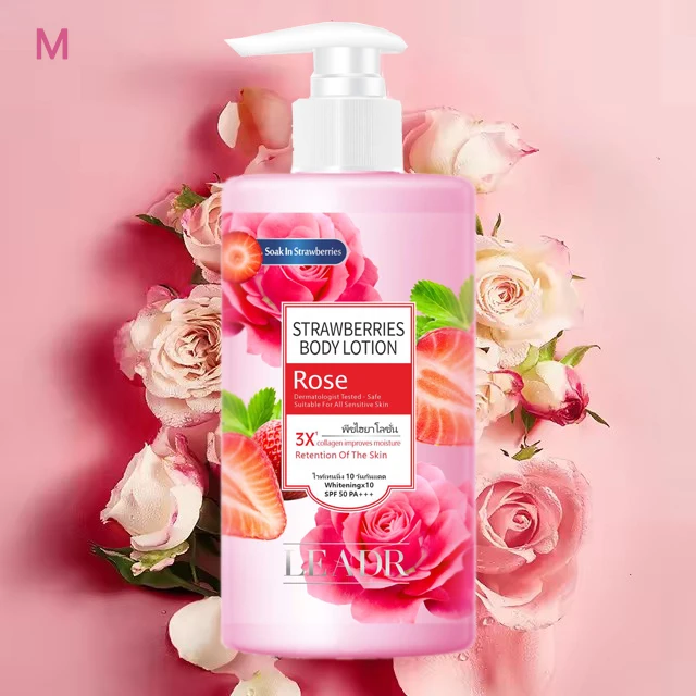 Hot Sales Private Label Refresh Flavor Fruit Body Milk Moisturizing Brightening Whitening Strawberry Rose Body Lotion