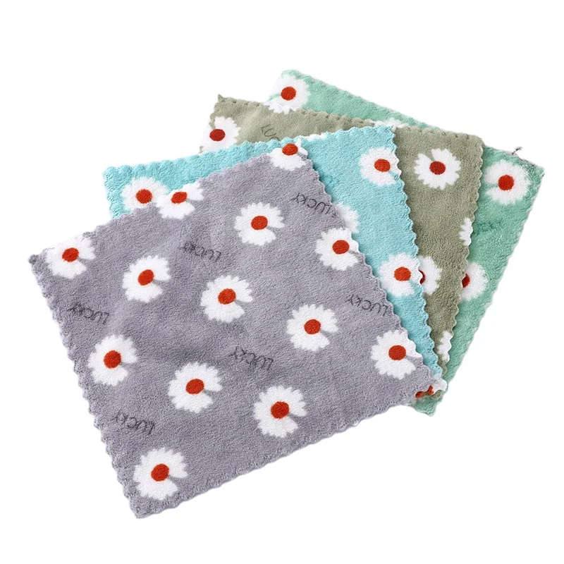 Reusable square Little Daisy print non-greasy easy absorbent water kitchen dishwashing small towel duster cloth