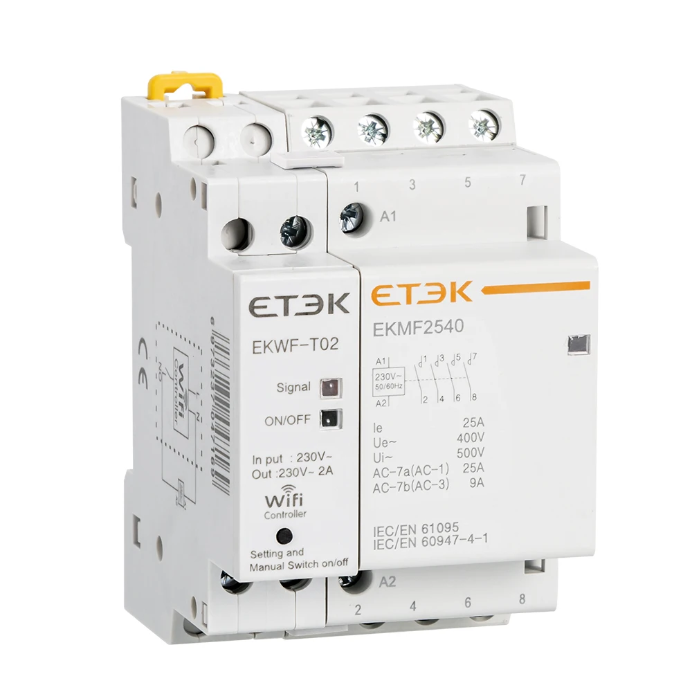 ETEK smart contactor AC 220v 4 pole and 2 modular TUYA/WIFI electric contactors WIFI smart switch controller contactor