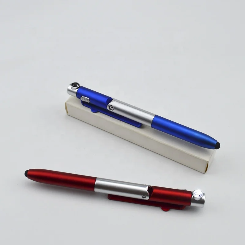 4 in 1 promotional gift multifunctional stylus phone holder LED light plastic pen with stand