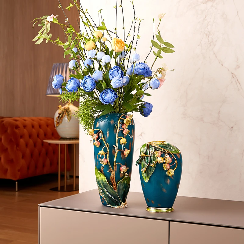 RORO home decor new collection modern luxury decorative glass green color enamel handmade painting pomegranate guava flower vase