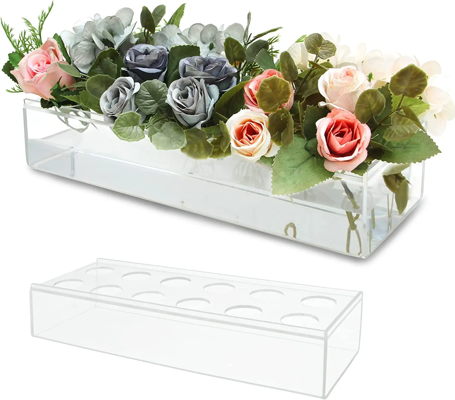 Wedding Home Decor Transparent Decorative Vase Long Rectangular Clear Acrylic Flower Vase For Dining Table