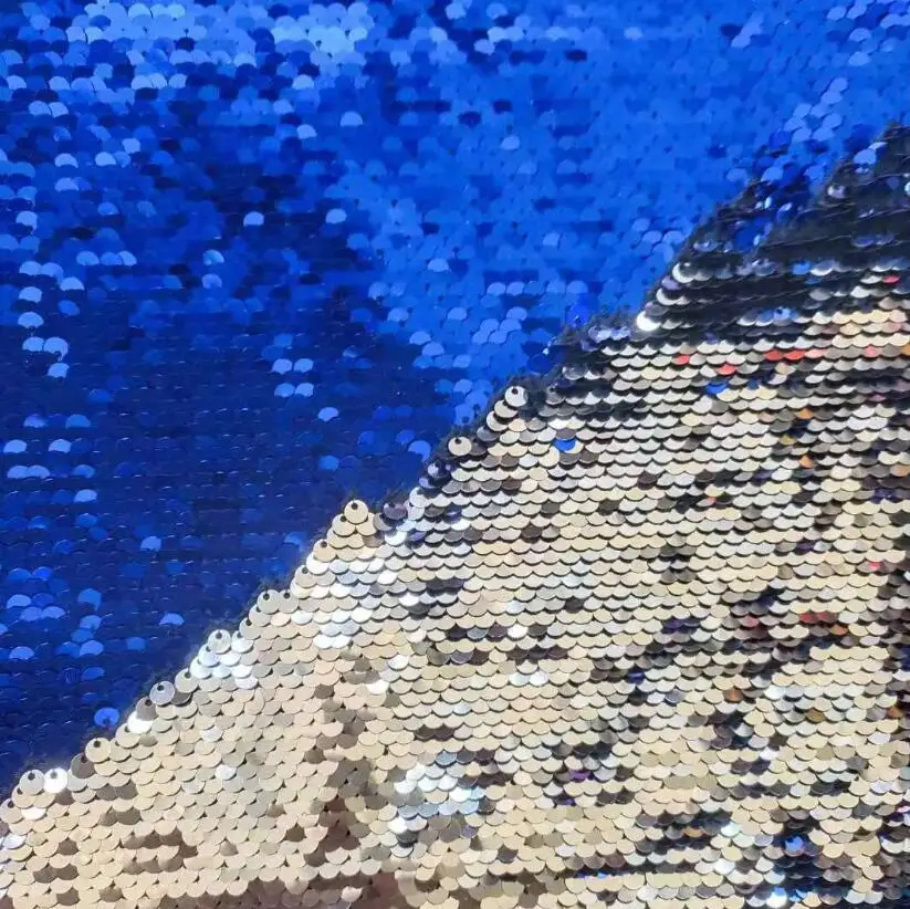  LOW MOQ 100% Polyester Fabric Embroidered Satin Double side color sequins spangle fabric for wedding