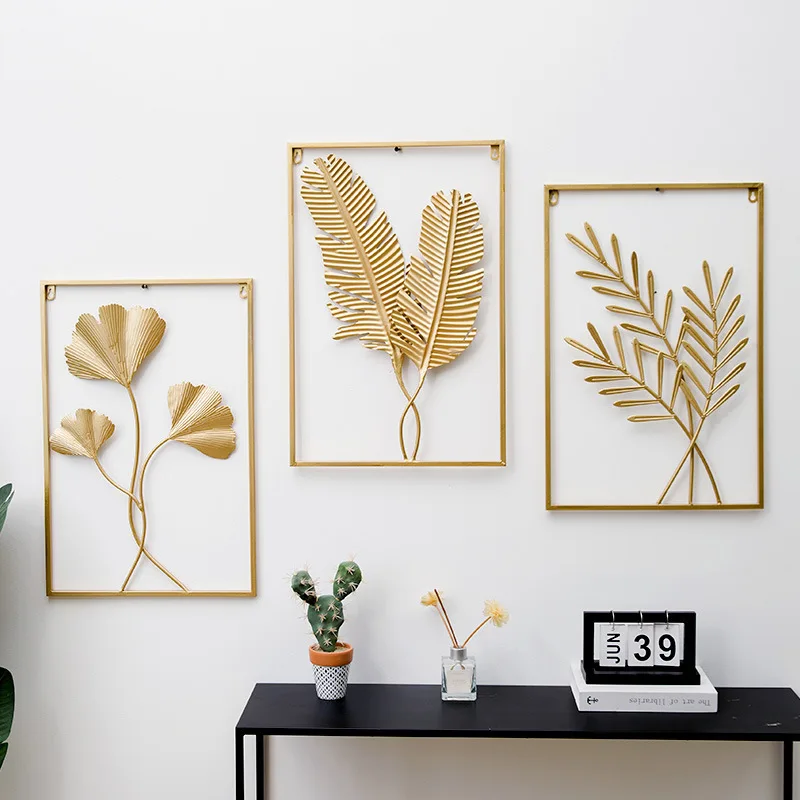 AHMH 2023 Home Interior House Bedroom And Living Room Display Lobby Gold Wrought Iron Metal Frame Hanging Flower Art Wall Decor