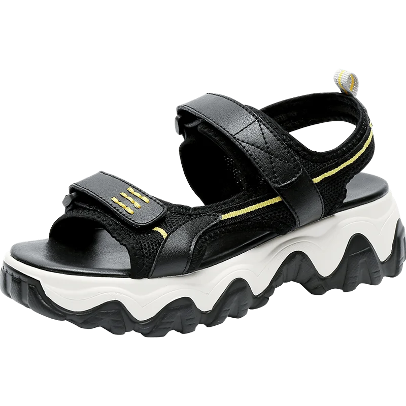 2022 HAPPY CHINA New arrival New casual  women sport sandal leather thick soles wave soles lady beach sandal INS trend shoes