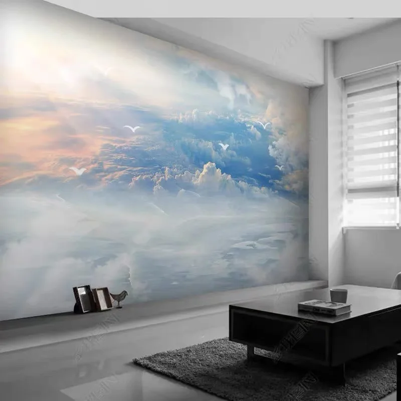 3d Nordic  TV wall background wallpaper 5d 8d bedroom blue sky warm color wall cloth hotel wall fabric