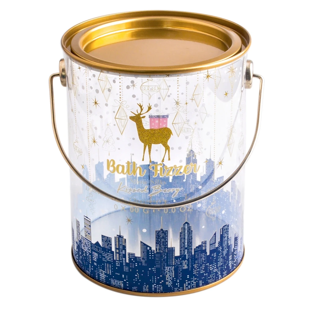 Clear paint tin pail sweet package plastic candy jars bulk with metal handle