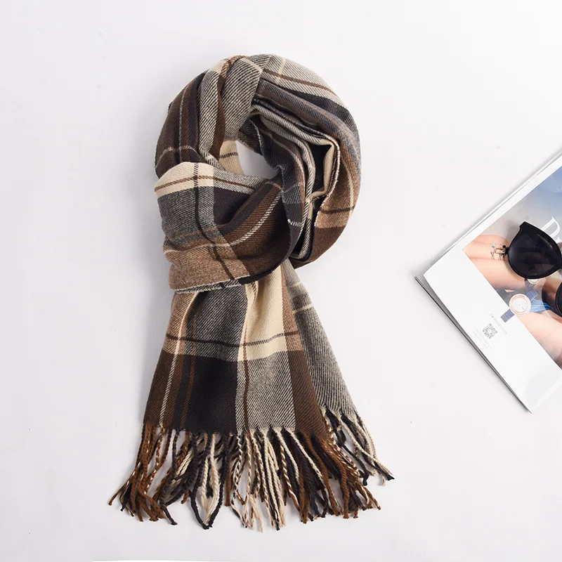 Fashion Thick Warm Winter Scarf Design Print Women Plaid Shawl Lady Wrap Tassel Scarves Knitted Men Blanket