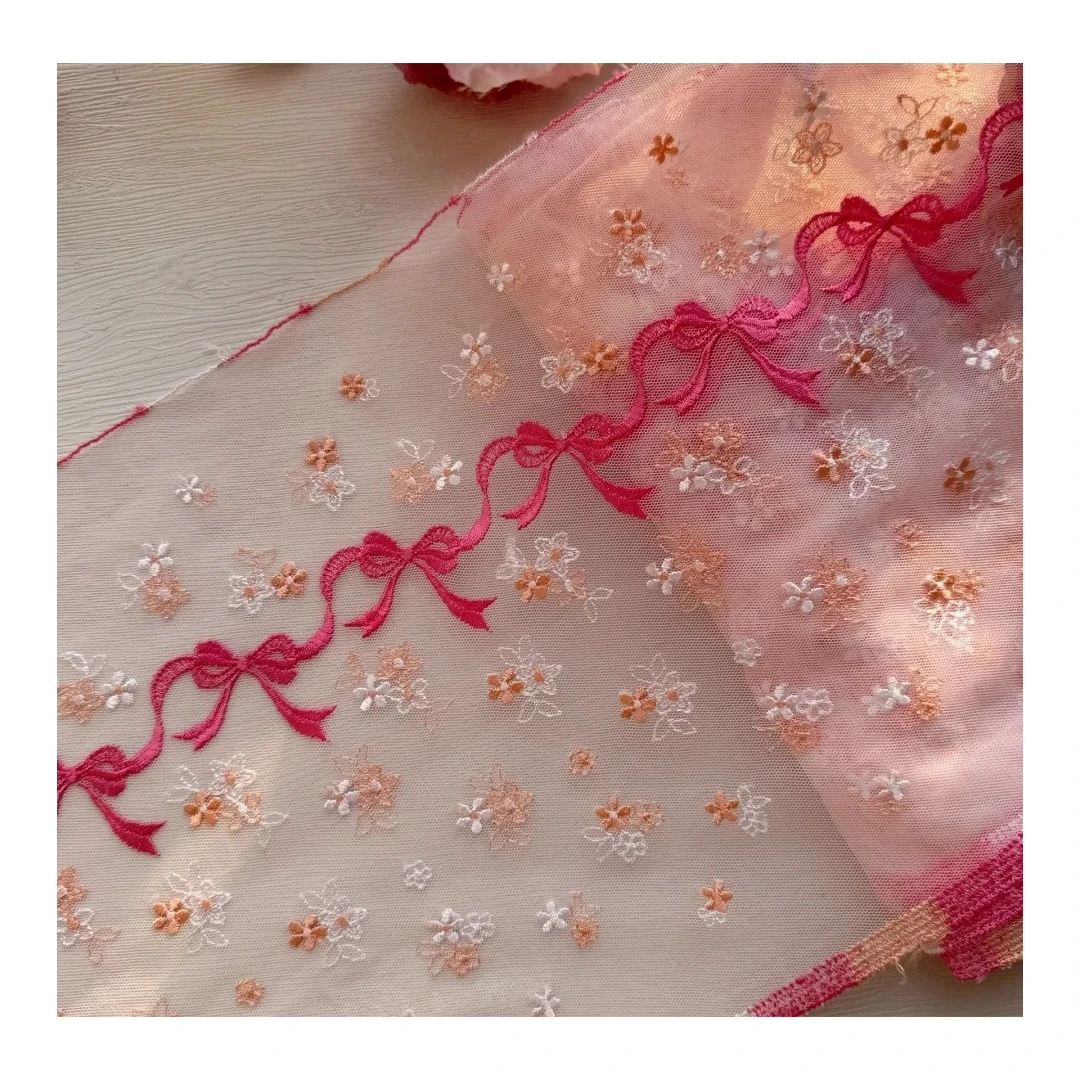 China Factory Wholesale Flower and Bow Embroidery High-end Lace Trim Accessory