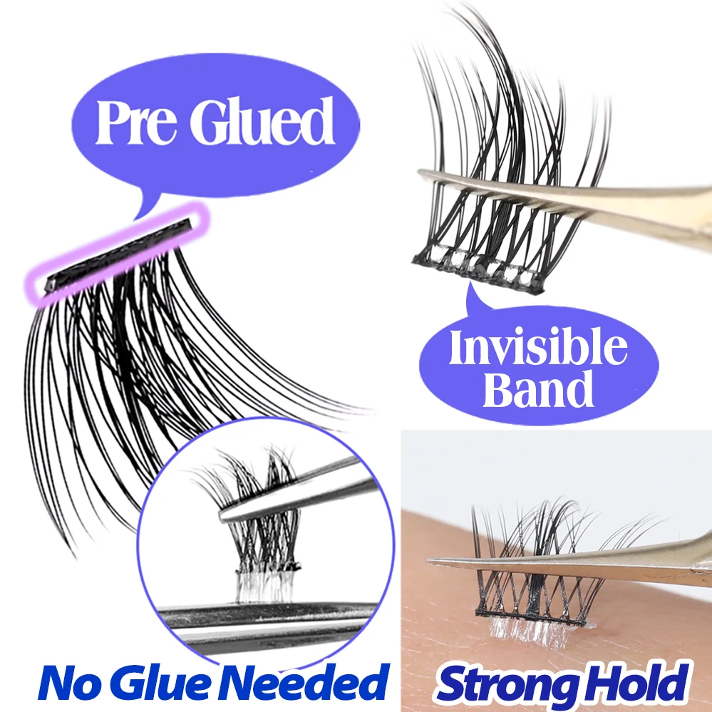 Pre Glued Self-adhesive Lashes Custom Logo XL Lash Tray Diy Cluster Press on Eyelash Extension with clear lash band