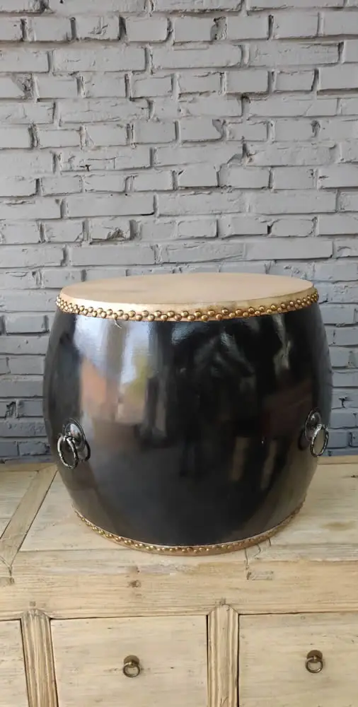 Chinese antique vintage hand painted leather drum table