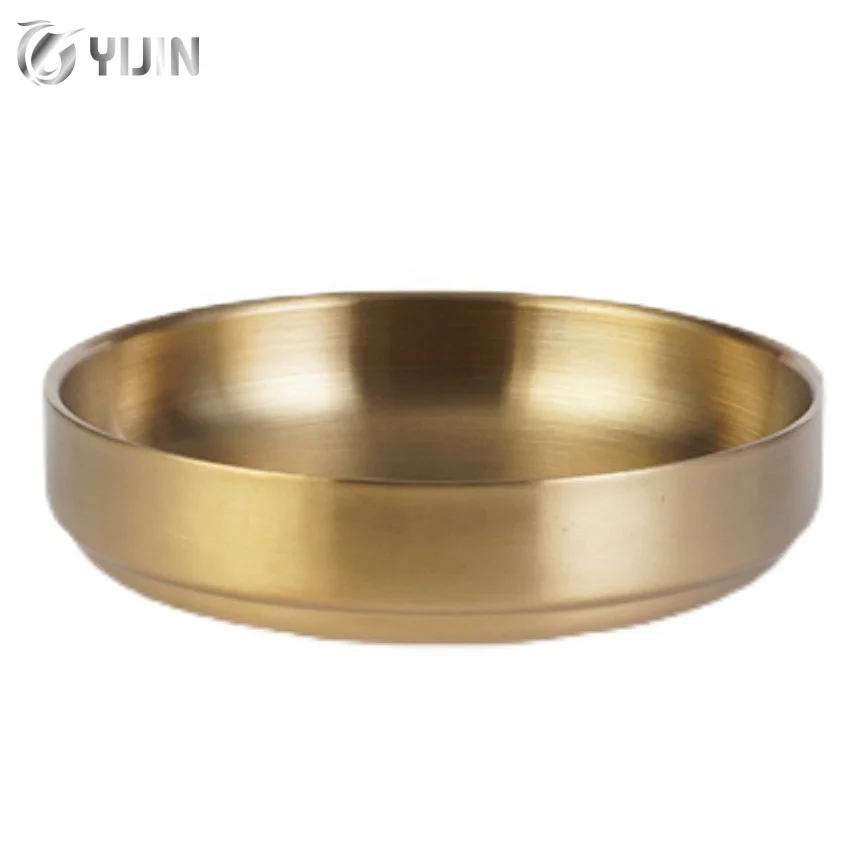 Korean style silver gold double layer small appetizer kimchi soup rice serving bowl stainless steel sauce dish
