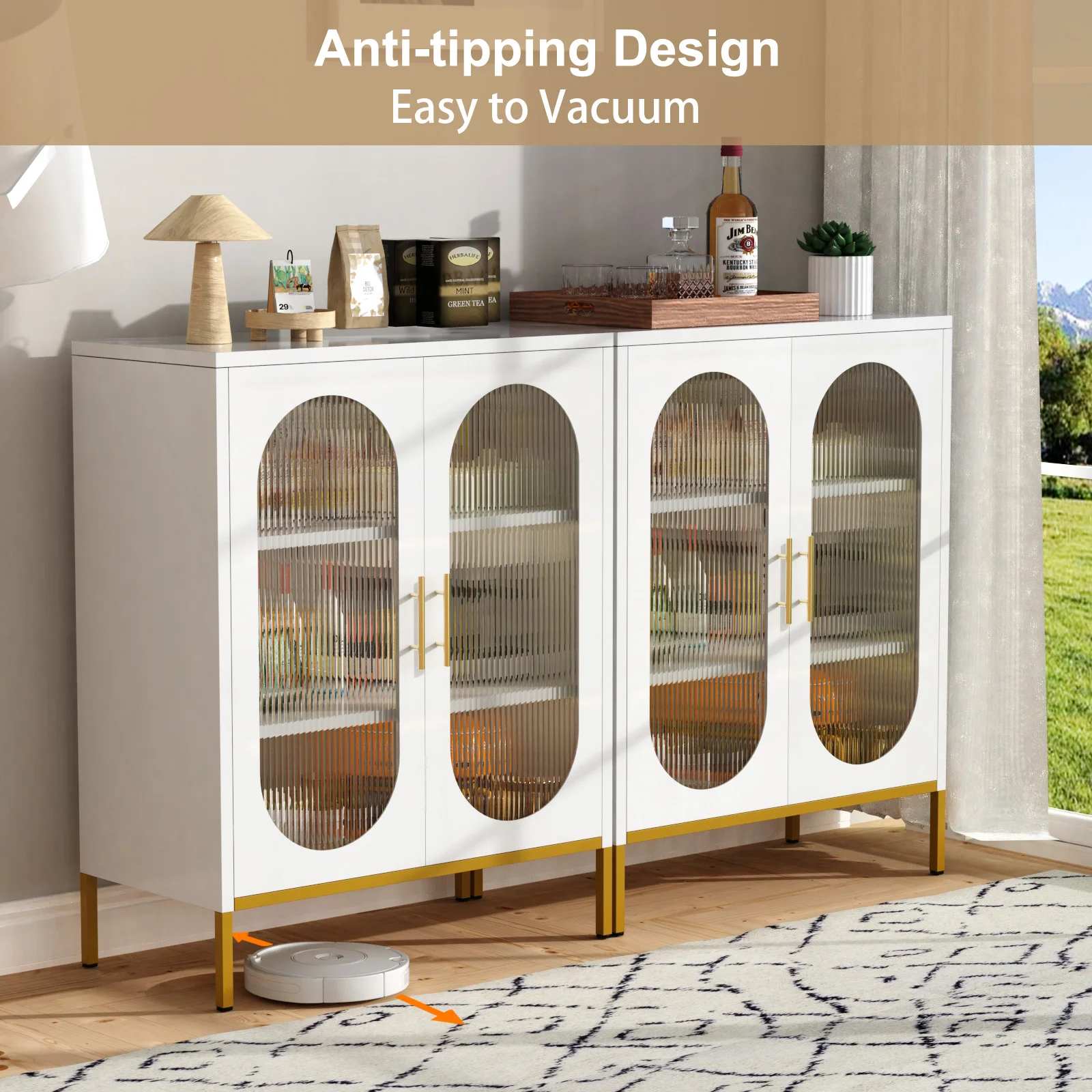 New Design Double doors Glass Display Cabinet Sideboard Storage Cabinet for Living Room