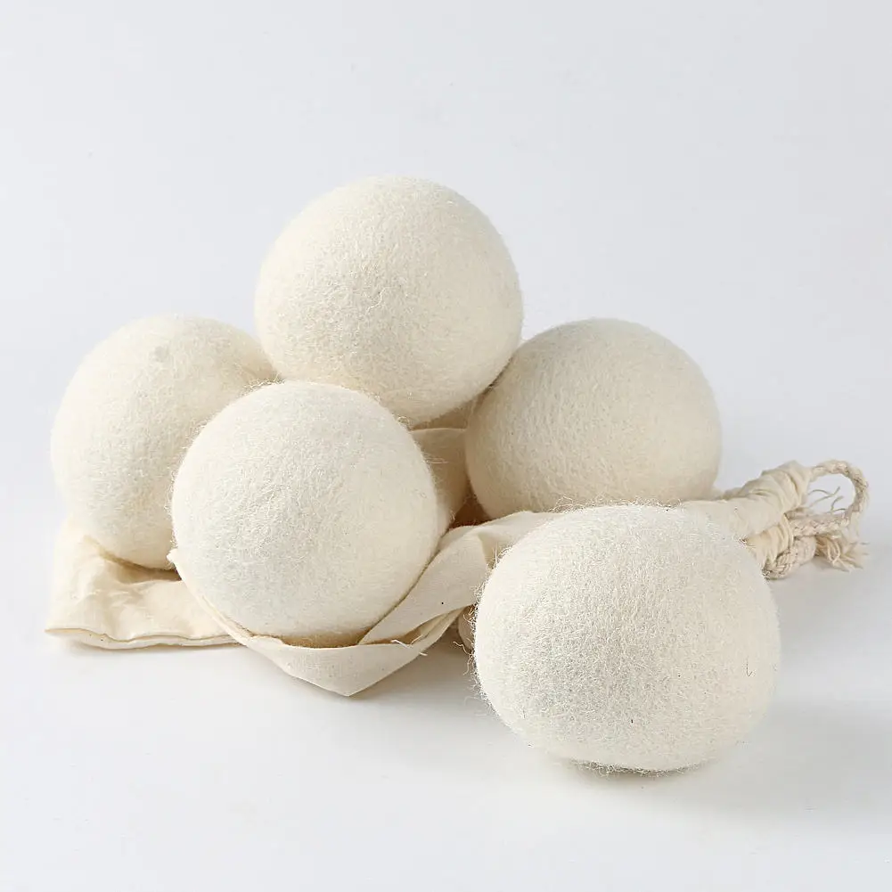 Customized 100% Organic New Zealand Reusable Natural Fabric Softener Healthy Felt Laundry Wool Dryer Balls With Drawstring Bag