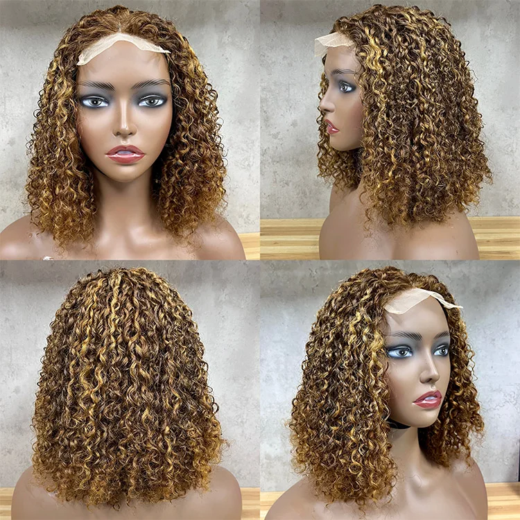 10A Double Drawn Virgin Cuticle Aligned Funmi Curly P4/30 Color Pissy Two Curl Fumi Human Hair Wig