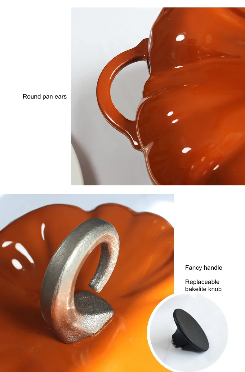 Wholesale Multi-function Cast Iron Casserole Pot orange Enamel Dutch oven 25cm Pumpkin Shape Stew Soup Pot With Lid
