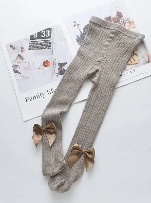 Plain Rib Big Bowknot Crew Custom Cotton Children Girl Tights for Kids Breathable