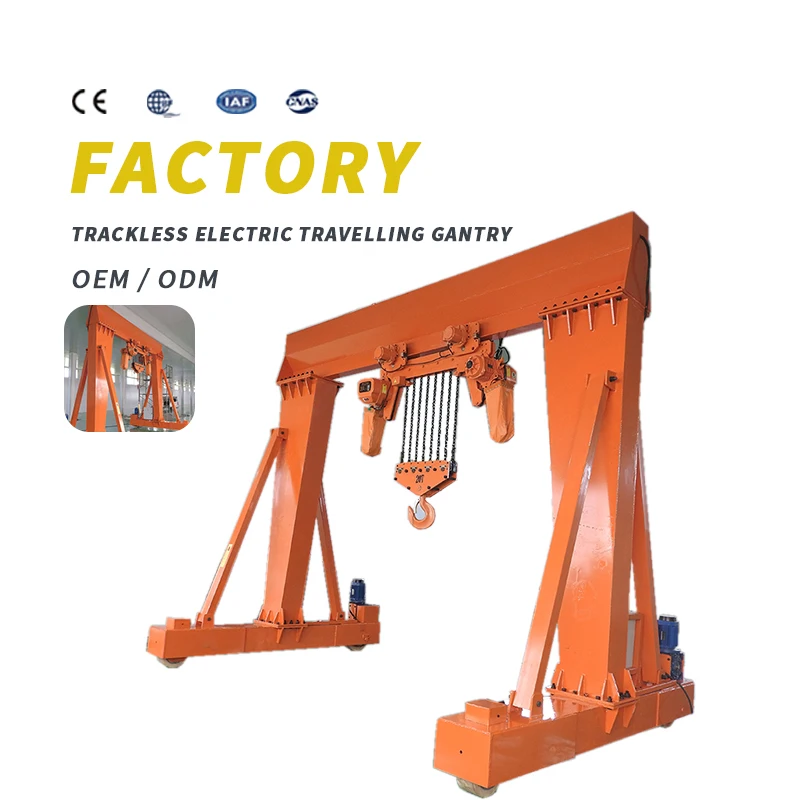 20 tons single girder gantry crane, remote control 360 degree steering electric travelling gantry crane can be customized