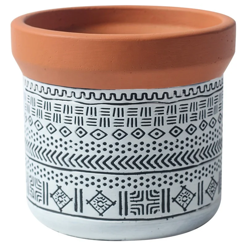 Nordic cement flowerpot ceramic machine carving fashion simple literary personality retro indoor Rose Green Rose bonsai