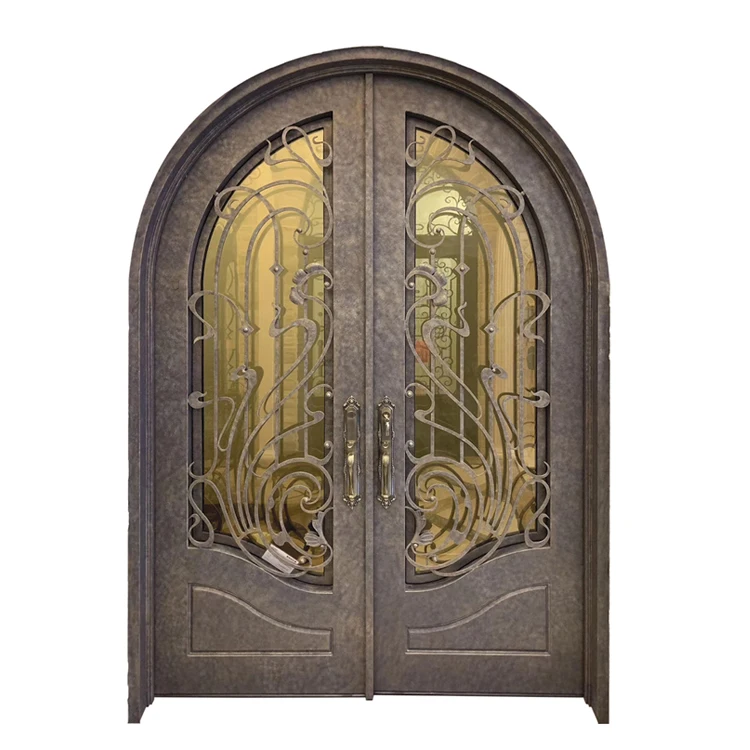Community unit apartment door European and American forged carved glass double sliding door