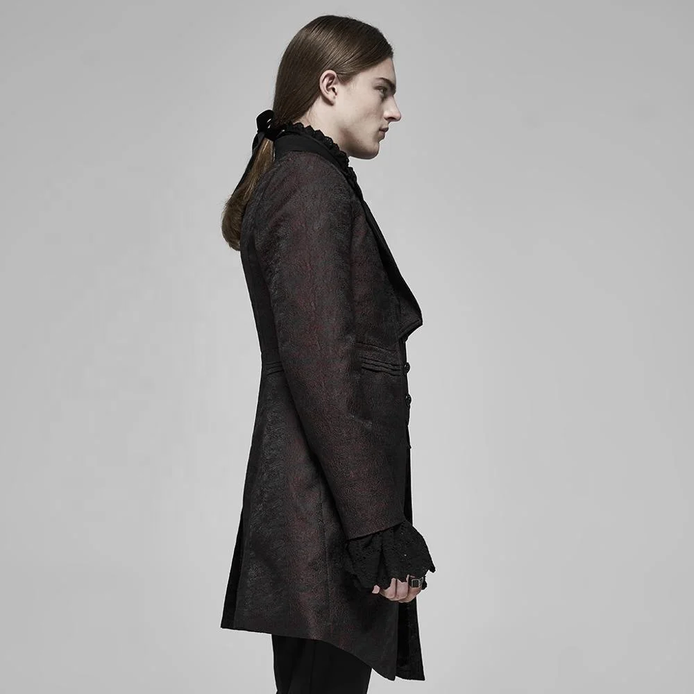 WY-1179 PUNK RAVE Steampunk Jacquard Coat Men Winter Punk Jacket Long Winter Coat OVERCOAT Trench Plain Dyed Open Stitch Regular