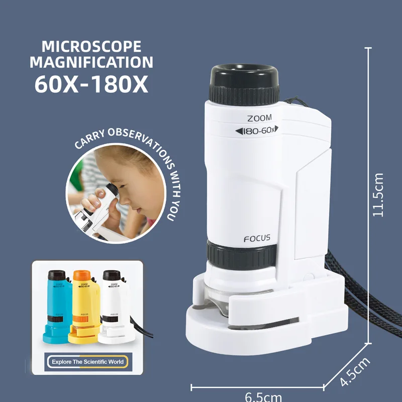 kids Birthday Gift LED Light Biological Microscope 60X-180X Educational Toys Children Handheld Microscope