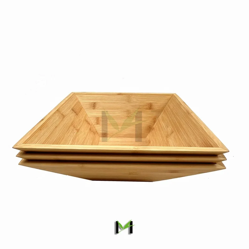 Wooden Salad Bowl Sets Bamboo Square Bowls For Popcorn, Chips And Dip Bowl,  Picnic Or Party