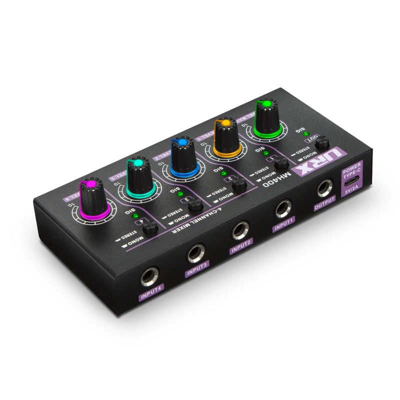 Юрх MH400 мини стерео Ультра низкий уровень шума 4 канальный линейный аудио смеситель для небольших клубов или бары микрофон бас и Гавайских гитар клавиатуры