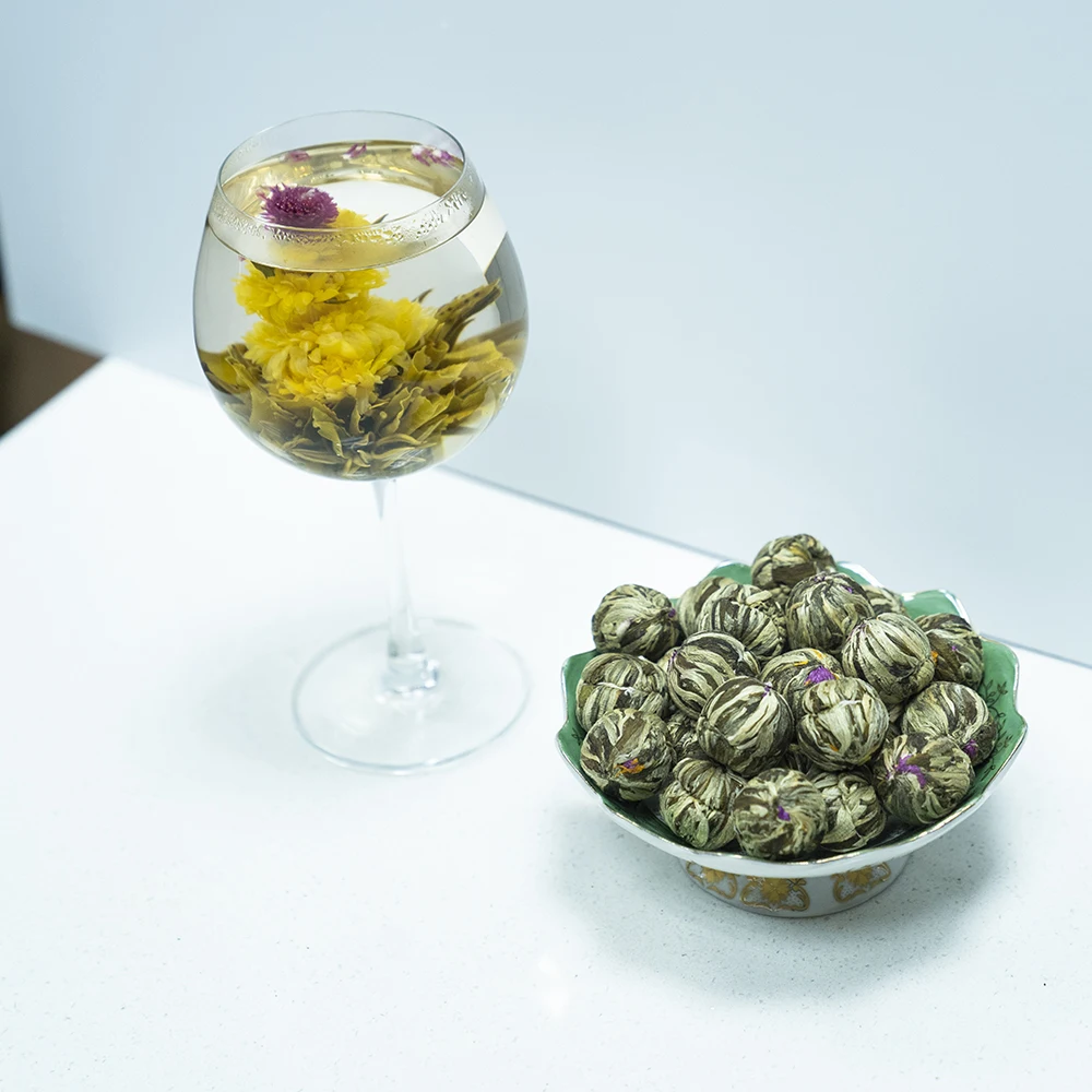 Promotion Continuously Herbs Various Coloful Flower Green Tea Ball Organic Jasmine Gomphrena Blooming Flower Tea