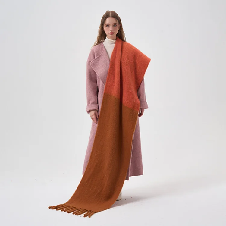 F-2229 new two tone split color woman scarf winter thick warm fashion tassel soft mink shawl windproof womens polyester scarf