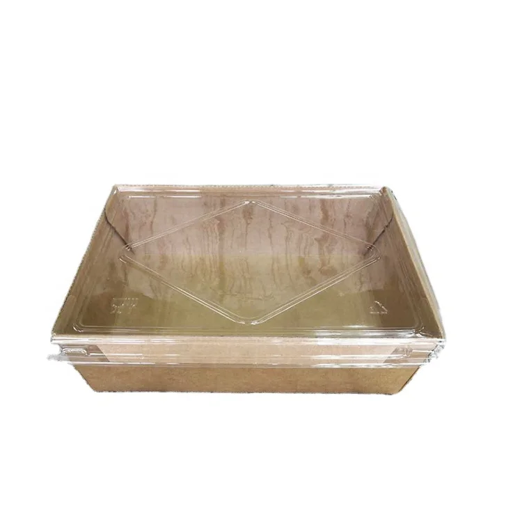 700cc Manufacturer eco friendly  kraft paper food tray paper box with plastic lid takeaway disposable