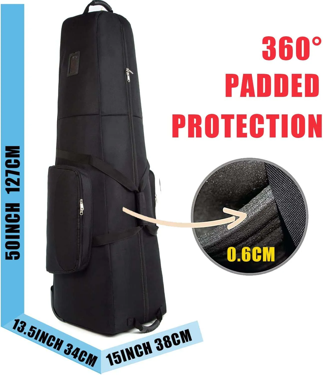 Heavy Duty Golf Bag Clue Tube Waterproof Golf Travel Cover Bag Cart Bag with Wheels for Traveling Golf Gear Transportation