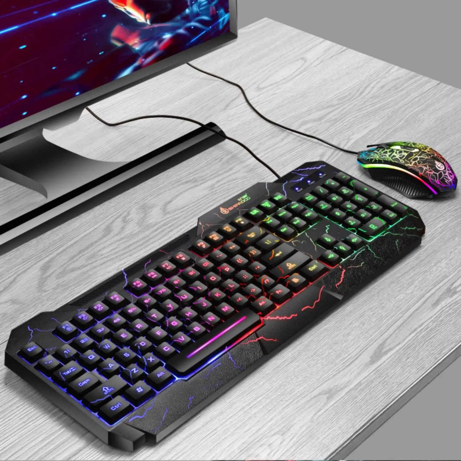 USB Gaming Keyboard And Mouse Set Rgb Rainbow Backlight Gamer Keyboard Mouse Combo