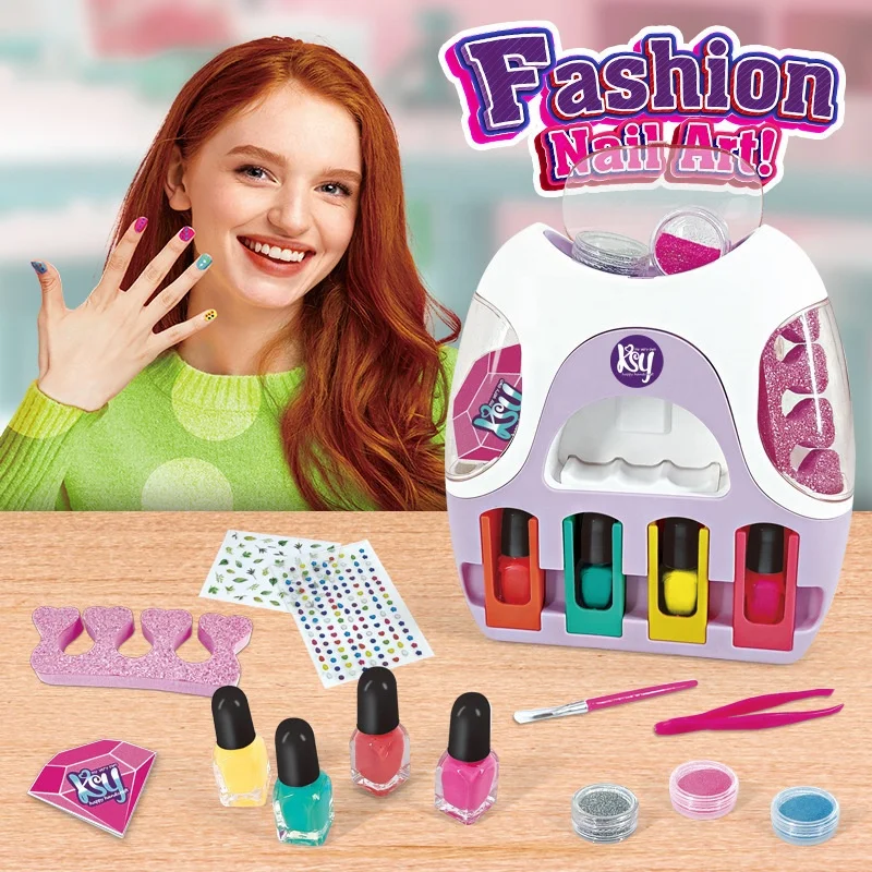 Kids Manicure Set Pretend Play Makeup Manicures Children Nail Polish with Nail Dryer and Stickers Nail Art Studio for Girls