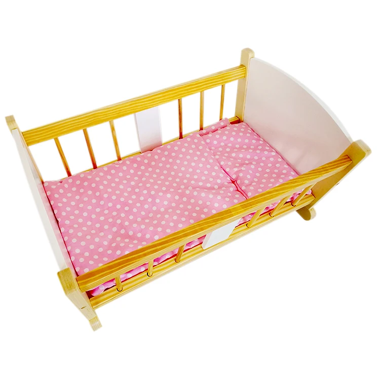 Custom Free design stuffed toy beds dolls wooden cradle bed hanging toys reborn baby doll cribs