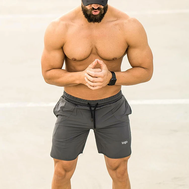 Custom Men Summer Outdoor Elastic Waist Nylon Dark Gray Board Athletic Sport Shorts Men